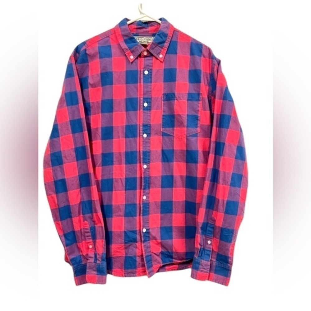 Chor Clothing Buffalo Plaid Button Up Shirt Blue Pink XL